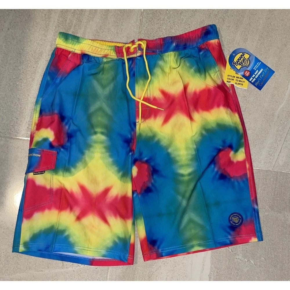 Banana Boat Blue Men's tie dye Boardshorts Swim Trunks -Size XL UPF 50+